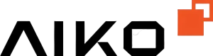 AIKO Logo mit orangefarbenen Quadraten
